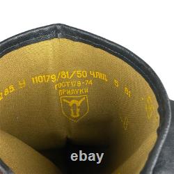 Vintage USSR Soviet Russian Boots Mens Size 9 Black Leather Military High Boots
