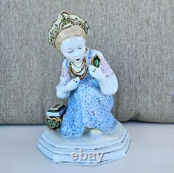 Vintage USSR Soviet Russian Dulevo Porcelain Figurine Malachite Box