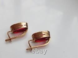 Vintage USSR Soviet Russian Earrings 583 Rose Gold 14K Jewelry 9,88 g