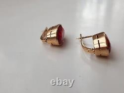 Vintage USSR Soviet Russian Earrings 583 Rose Gold 14K Jewelry 9,88 g