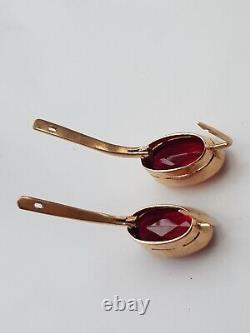 Vintage USSR Soviet Russian Earrings 583 Rose Gold 14K Jewelry 9,88 g