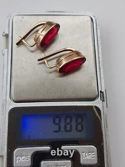 Vintage USSR Soviet Russian Earrings 583 Rose Gold 14K Jewelry 9,88 g