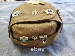 Vintage USSR Soviet Union Russian Military Hat 14 Pins USSR 3 Patches SZ 54