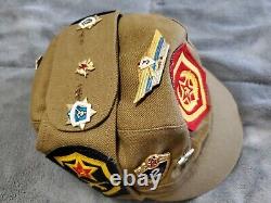 Vintage USSR Soviet Union Russian Military Hat 14 Pins USSR 3 Patches SZ 54