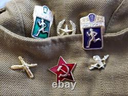 Vintage USSR Soviet Union Russian Military Hat 14 Pins USSR 3 Patches SZ 54