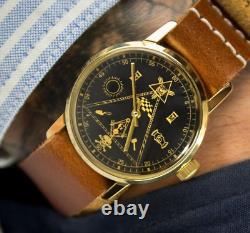 Vintage Watch Pobeda Masonic Mechanical Soviet Russian USSR Golden Rare Mason