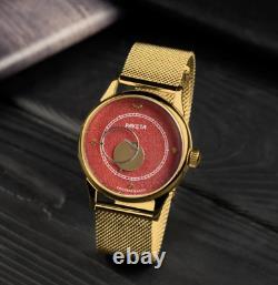 Vintage Watch Raketa Copernicus Moon Sun Soviet USSR Russian Mechanical Red