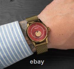 Vintage Watch Raketa Copernicus Moon Sun Soviet USSR Russian Mechanical Red