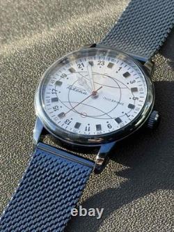 Vintage Watch Rakets 24h Automatic Wrist Polar Mens Russian Soviet USSR Strap