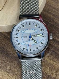 Vintage Watch Rakets 24h Mechanical Wrist Polar Mens Russian Soviet USSR Strap