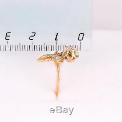 Vintage russian Ring USSR jewelry Rose Gold 14K 2.16g any size diamond flower