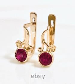 Vintage russian Soviet USSR jewelry Lovely Earrings Rose Gold 14K 585