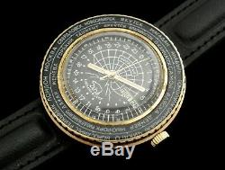 Vintage watch RAKETA WORLDTIME Polar Expedition Russian Soviet gold plated AU-10