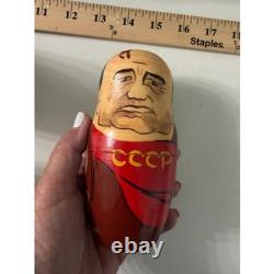 Vtg. Russian soviet USSR political leader nesting dolls set of 5 wooden