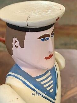 Vtg. Soviet USSR Russian Sailor Hand Carved Whirligig USA USSR Rare Folk Art
