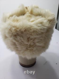 Vtg Soviet ukranian winter Hat ushanka White USSR Russian Fur Hat With Ear Flaps