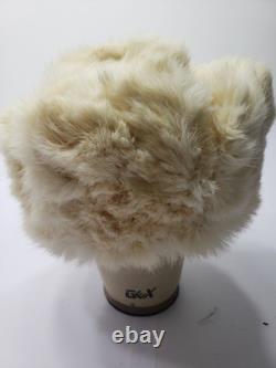Vtg Soviet ukranian winter Hat ushanka White USSR Russian Fur Hat With Ear Flaps
