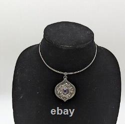Vtg USSR Alexandrite 875 Silver Choker Band Necklace Soviet Russian Pendant