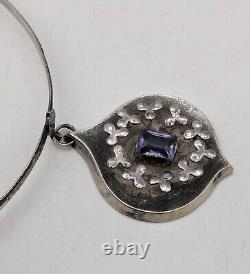 Vtg USSR Alexandrite 875 Silver Choker Band Necklace Soviet Russian Pendant