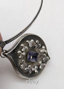 Vtg USSR Alexandrite 875 Silver Choker Band Necklace Soviet Russian Pendant