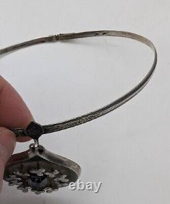 Vtg USSR Alexandrite 875 Silver Choker Band Necklace Soviet Russian Pendant