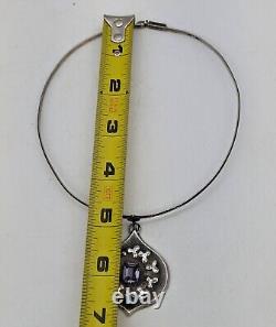 Vtg USSR Alexandrite 875 Silver Choker Band Necklace Soviet Russian Pendant