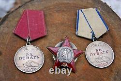 WW2 Russian Medals Original Soviet Russian Combat Order RED STAR +2 Medals