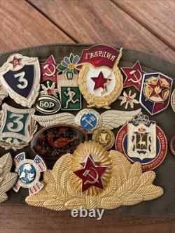 WW2 Russian Officer Pilotka Hat Military USSR WithPins & Patchs