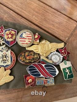 WW2 Russian Officer Pilotka Hat Military USSR WithPins & Patchs