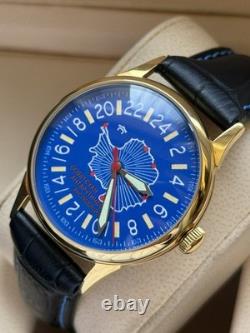 Watch 24h Mechanical Antarctica Russian Map Men's Soviet USSR Raketa Blue Rare