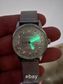 Watch 24h Mechanical Raketa Wrist Men Soviet USSR Polar Day Russian Rare Silver