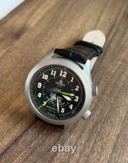 Watch Alarm Mechanical Pilot Aviator Wrist Soviet Men Signal USSR Russian Black
