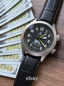 Watch Aviator Pilot Alarm Mechanical Wrist Soviet Mens Signal USSR Russian Black