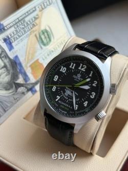 Watch Aviator Pilot Alarm Mechanical Wrist Soviet Mens Signal USSR Russian Black