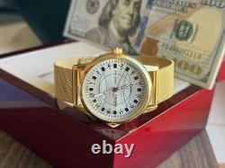 Watch Raketa 24h Automatic Wrist Gold Polar Mens Russian Dial Soviet USSR Strap