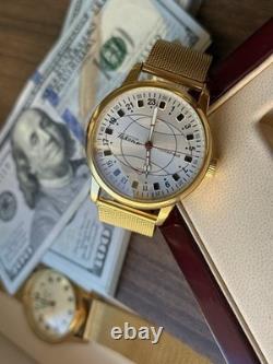 Watch Raketa 24h Automatic Wrist Gold Polar Mens Russian Dial Soviet USSR Strap