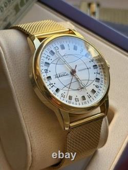 Watch Raketa 24h Automatic Wrist Gold Polar Mens Russian Dial Soviet USSR Strap