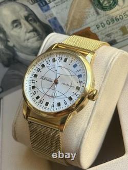Watch Raketa 24h Automatic Wrist Gold Polar Mens Russian Dial Soviet USSR Strap