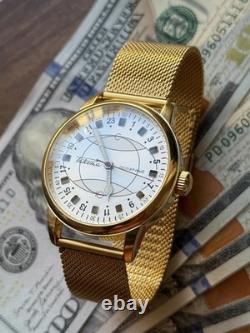 Watch Raketa 24h Automatic Wrist Gold Polar Mens Russian Dial Soviet USSR Strap