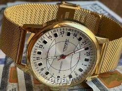 Watch Raketa 24h Automatic Wrist Gold Polar Mens Russian Dial Soviet USSR Strap