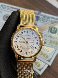 Watch Raketa 24h Automatic Wrist Gold Polar Mens Russian Dial Soviet USSR Strap