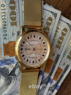 Watch Raketa 24h Automatic Wrist Gold Polar Mens Russian Dial Soviet USSR Strap