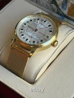 Watch Raketa 24h Automatic Wrist Gold Polar Mens Russian Dial Soviet USSR Strap