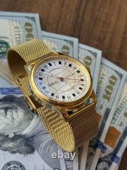 Watch Raketa 24h Automatic Wrist Gold Polar Mens Russian Dial Soviet USSR Strap