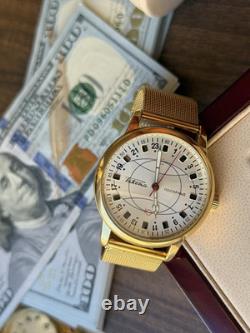 Watch Raketa 24h Automatic Wrist Gold Polar Mens Russian Dial Soviet USSR Strap