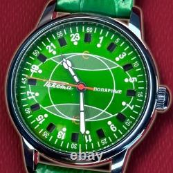 Watch Raketa 24h Automatic Wrist Polar Green Dial Mens Russian Soviet USSR Rare