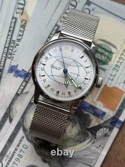 Watch Rakets 24h Mechanical Wrist Polar Silver Men NEW Russian Soviet USSR Strap