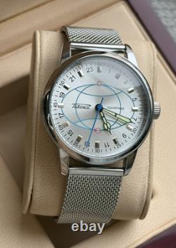Watch Rakets 24h Mechanical Wrist Polar Silver Men NEW Russian Soviet USSR Strap
