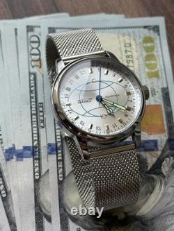 Watch Rakets 24h Mechanical Wrist Polar Silver Men NEW Russian Soviet USSR Strap