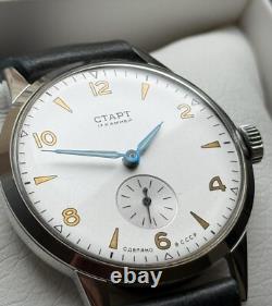 Watch Start Mechanical Wrist Classic Mens Russian Leather Soviet USSR Strap Rare
